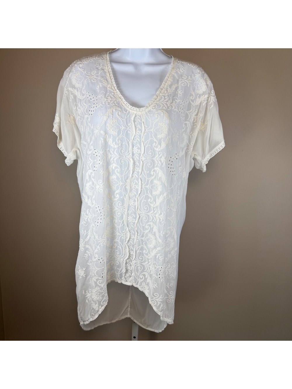 Johnny Was White Embroidered Tunic Size S